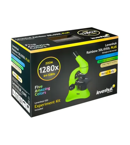 Mикроскоп Levenhuk Rainbow 50L PLUS Amethyst 64x–1280x с экспериментальным комплектом К50