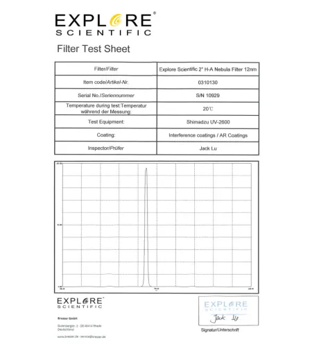 EXPLORE SCIENTIFIC 2-дюймовый фильтр туманности H-Alpha, 12 нм