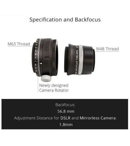 William Optics Adjustable Flattener Reducer Flat73R for ZenithStar 73