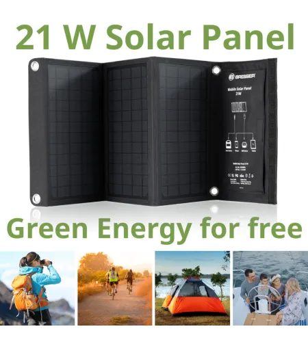 BRESSER Mobile Solar Charger 21 Watt with USB and DC output