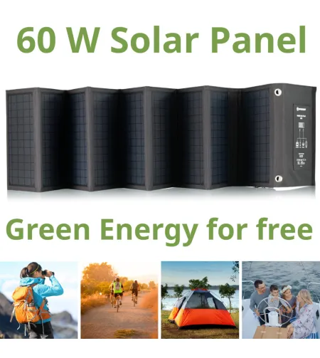 BRESSER mobilais saules lādētājs 60 vatu ar USB un līdzstrāvas izeju