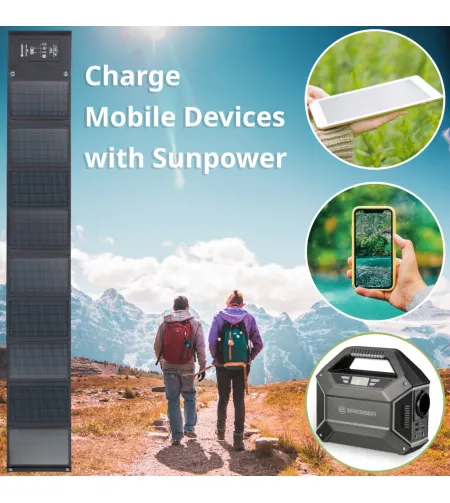 BRESSER mobilais saules lādētājs 60 vatu ar USB un līdzstrāvas izeju