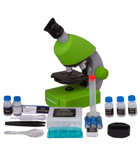 Mikroskops, Bresser Juniors 40x-640x, Zaļš ar eksperimenta komplektu, ar telefona adapteri