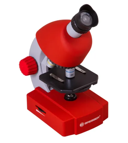 Microscope, Bresser Junior 40x-640x, red with experiment kit, with phone adaptor