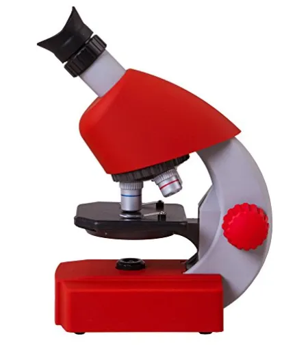 Microscope, Bresser Junior 40x-640x, red with experiment kit, with phone adaptor