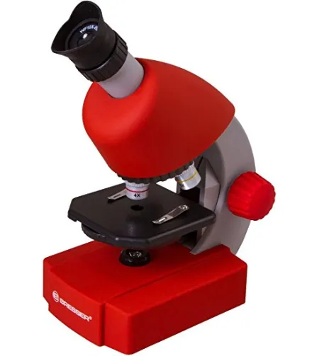 Microscope, Bresser Junior 40x-640x, red with experiment kit, with phone adaptor