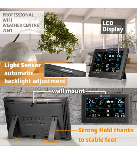 Meteoroloģiskās stacijas BRESSER 7-in-1  Wi-Fi, Professional, Melna