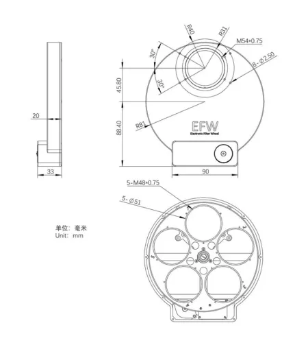 Filter wheel,  EFW 5x2", ZWO