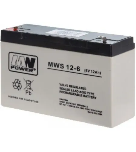 Свинцово-кислотный аккумулятор, MW Power MWS 12-6 (6V, 12Ah) (4.8mm) VRLA (Valve Regulated