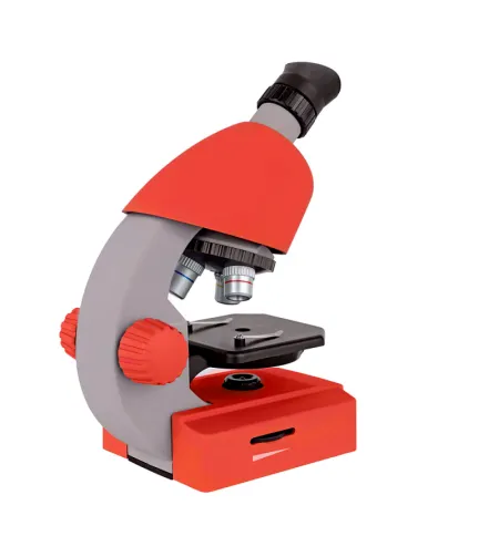 Microscope, Bresser Junior 40x-640x, red with experiment kit, with phone adaptor